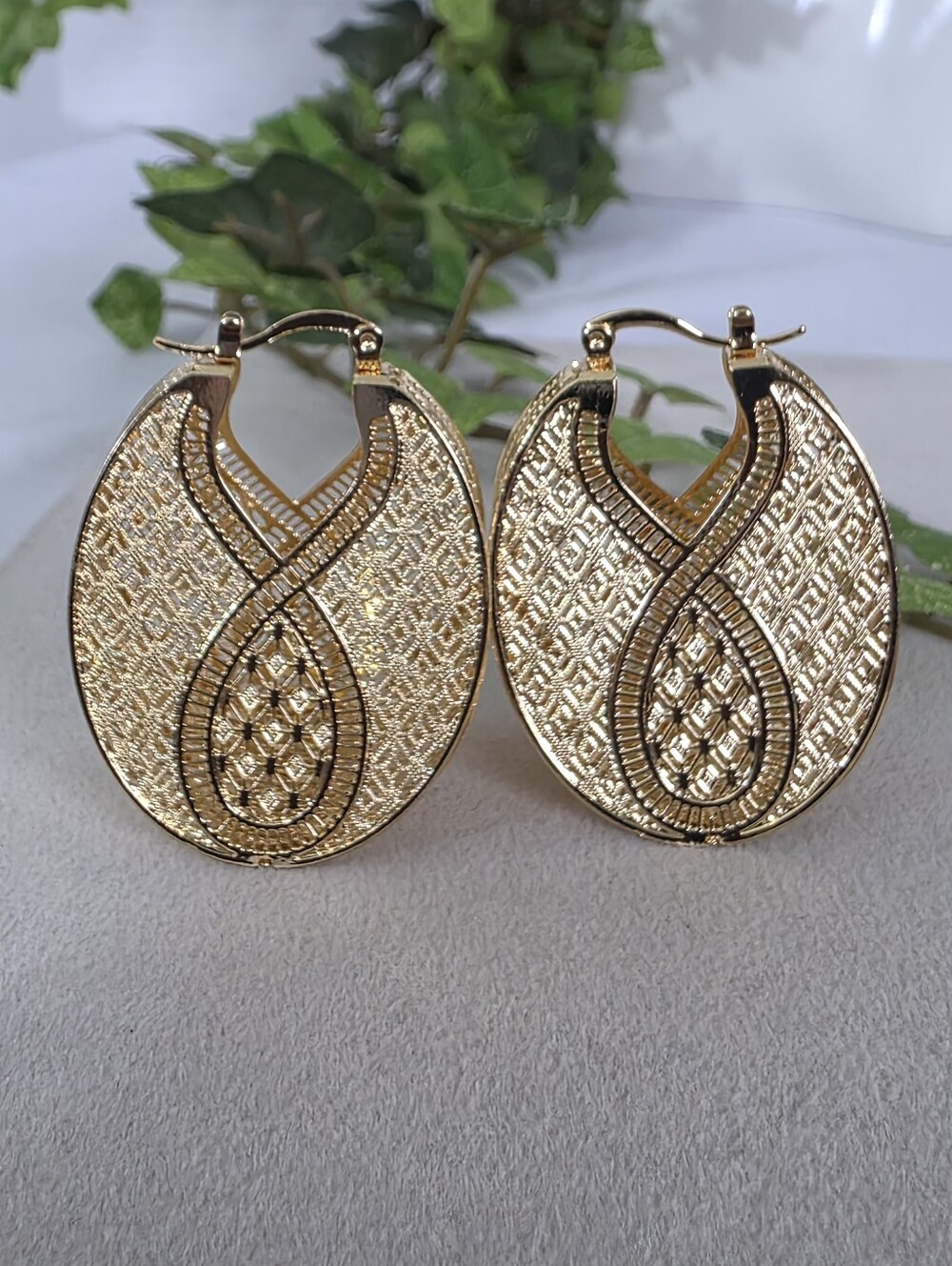Gold Filled Infinity Filigree Basket Hoop Earrings Textured Statement Jewelry